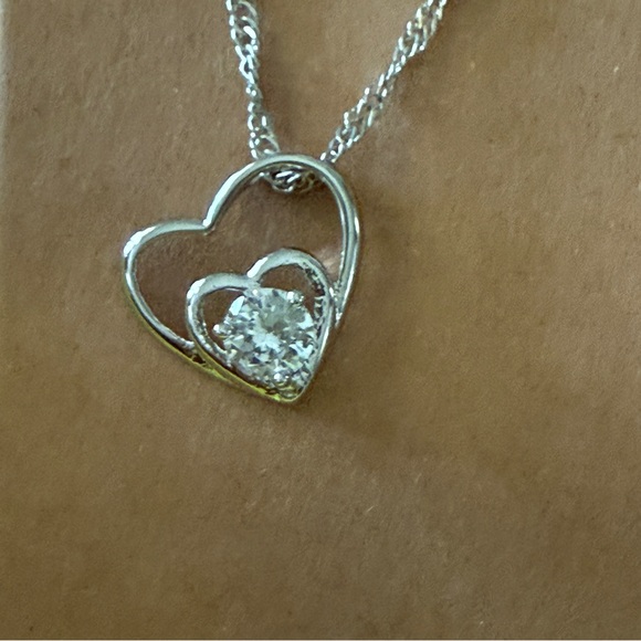 NEW Silver-Tone Double Heart Pendant Necklace – Sparkling CZ Accent - Picture 12 of 15